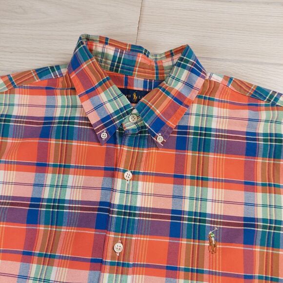 Ralph Lauren Shirt Mens XL Tartan Plaid Flesh Pony‎ Classic Button Down Oxford - Picture 2 of 10